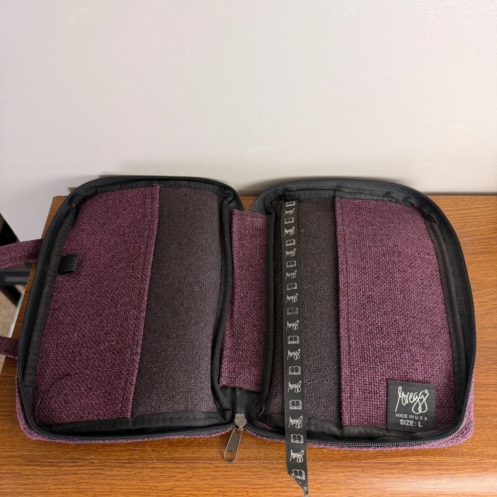 Vintage Gregg Bible Cover Case Large Purple Cottage House Luke 10:5 Made USA